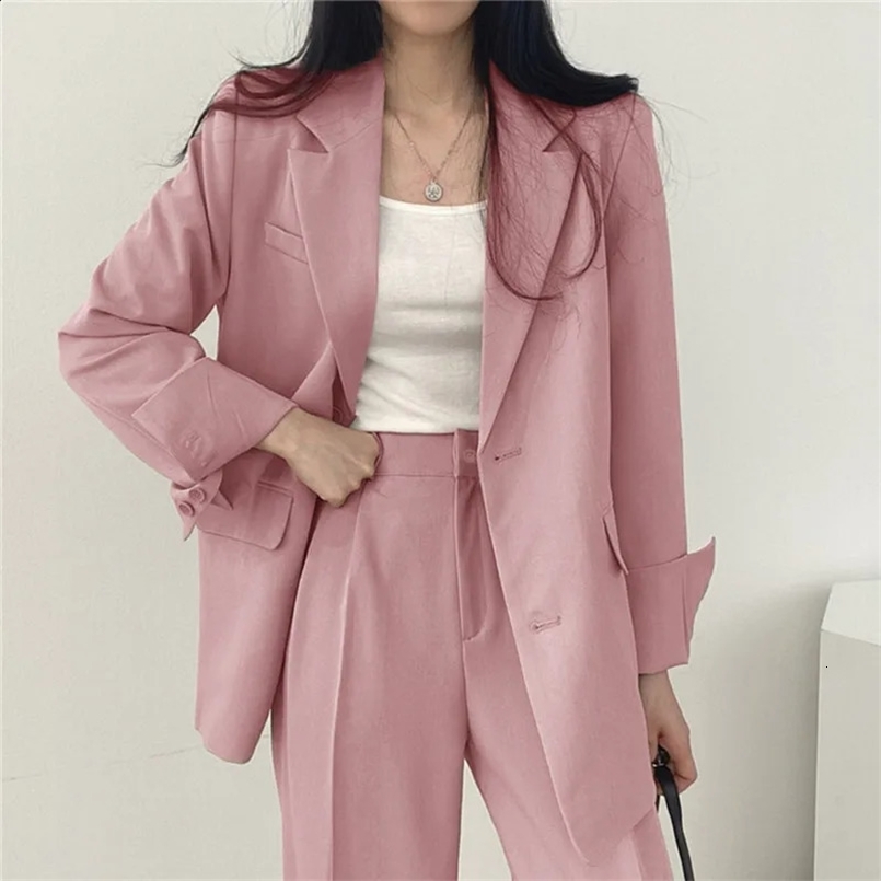 Autumn Casual Blazers Pant Sets Women Fall 2 Piece Sets Single Breasted Office Lady Pantsuit Solid Trousers Coats Tops Suit 240826