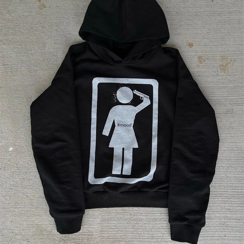 Harajuku Mood Hoodie Oversized Goth Streetwear Tops Couples in Sweatshirt Gothic Y2k Clothes Grunge Hoodies Women 240822