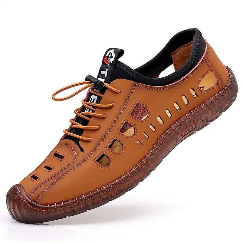 Summer Mens Casual Sandals Fashion Hollow Out Breathable Shoes Flat Business Soft Bottom Sneakers Sandalias Hombre 240909