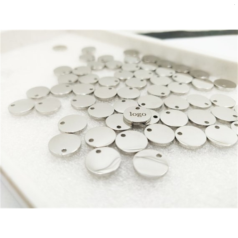 Charms 50pcs 10mm Custom Tags free Laser engraving Disc Mirror Polished Charm Engravable NecklaceTag Custom Metal 230907