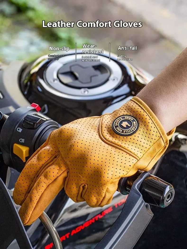 Cowhide half finger For Bicycle gloves exposed finger riding outdoor leather Cycling Fingerless gloves motorcycle equipment J250922