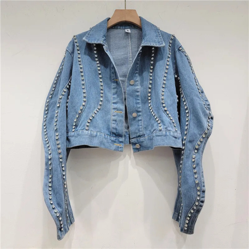 Black Diamonds Long Sleeve Denim Jacket Women Slim Short Student Cow Outerwear Autumn Vintage Streetwear Jeans Jacket Female 250122