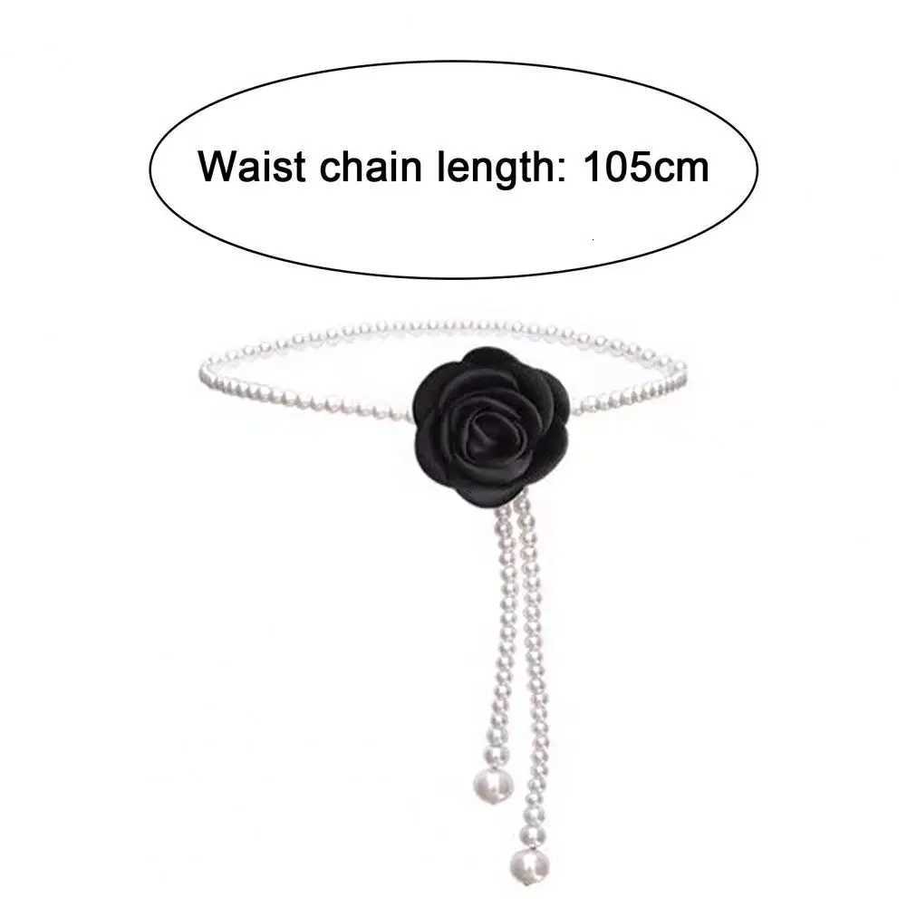 Fashion Women Waist Chain Elegany Camellia Decor Faux Pearl Belt Floral Design Single Layer Adjustable Waist Belt Outfit Accessories1 D250923
