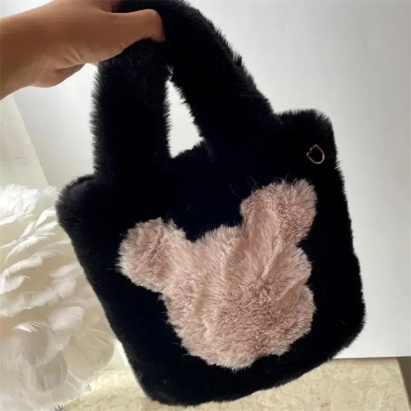 Evening Bags Plush Bucket Bag Winter Plush Chain Shoulder Bag Small Plush Handbags Solid Color Female Cute Fur Hand Bags 231030