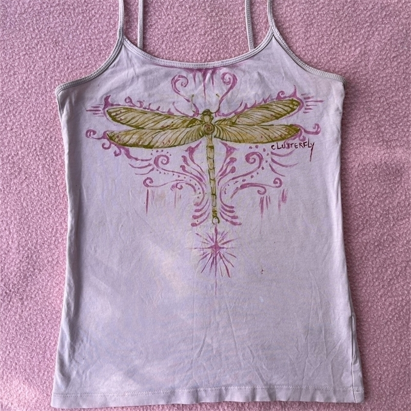 Y2k Womens Summer Tanks Print goth Insects Graphic T Shirts Camis Clothes Crop Top Women Casual Slim 2000s T-shirt Emo Girls 250324