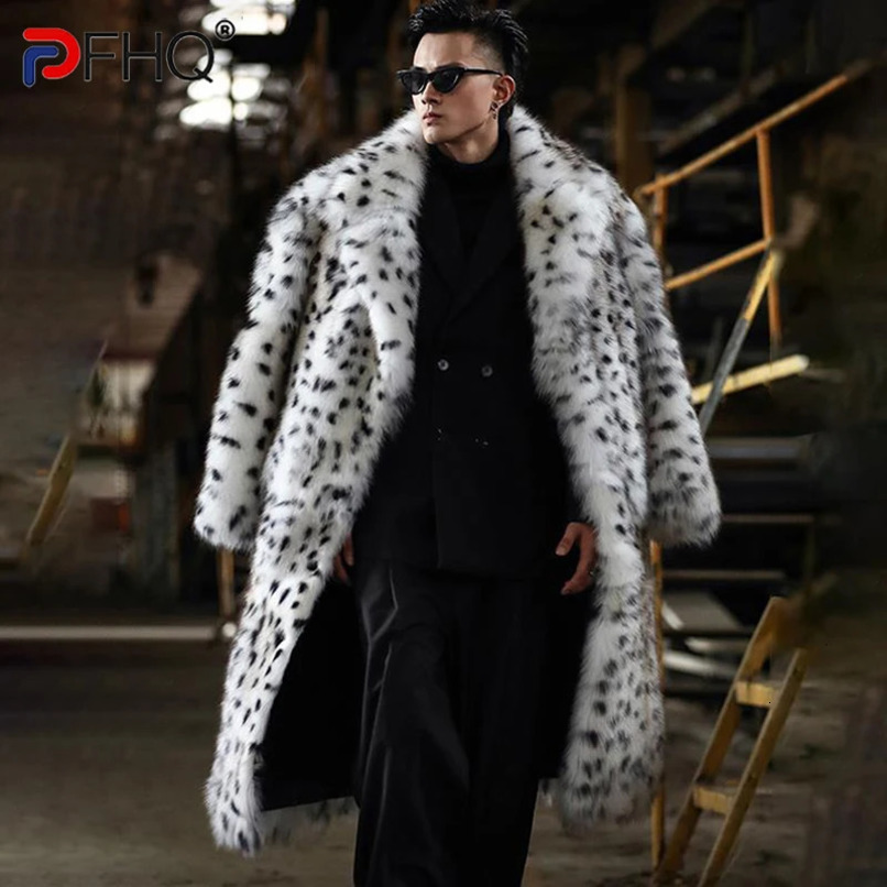 PFHQ Mens Fashion Mink Winter Elegant Leopard Pattern Fashion Artificial Fur Fox Long Hair Warm Coat 21Q4438 241112