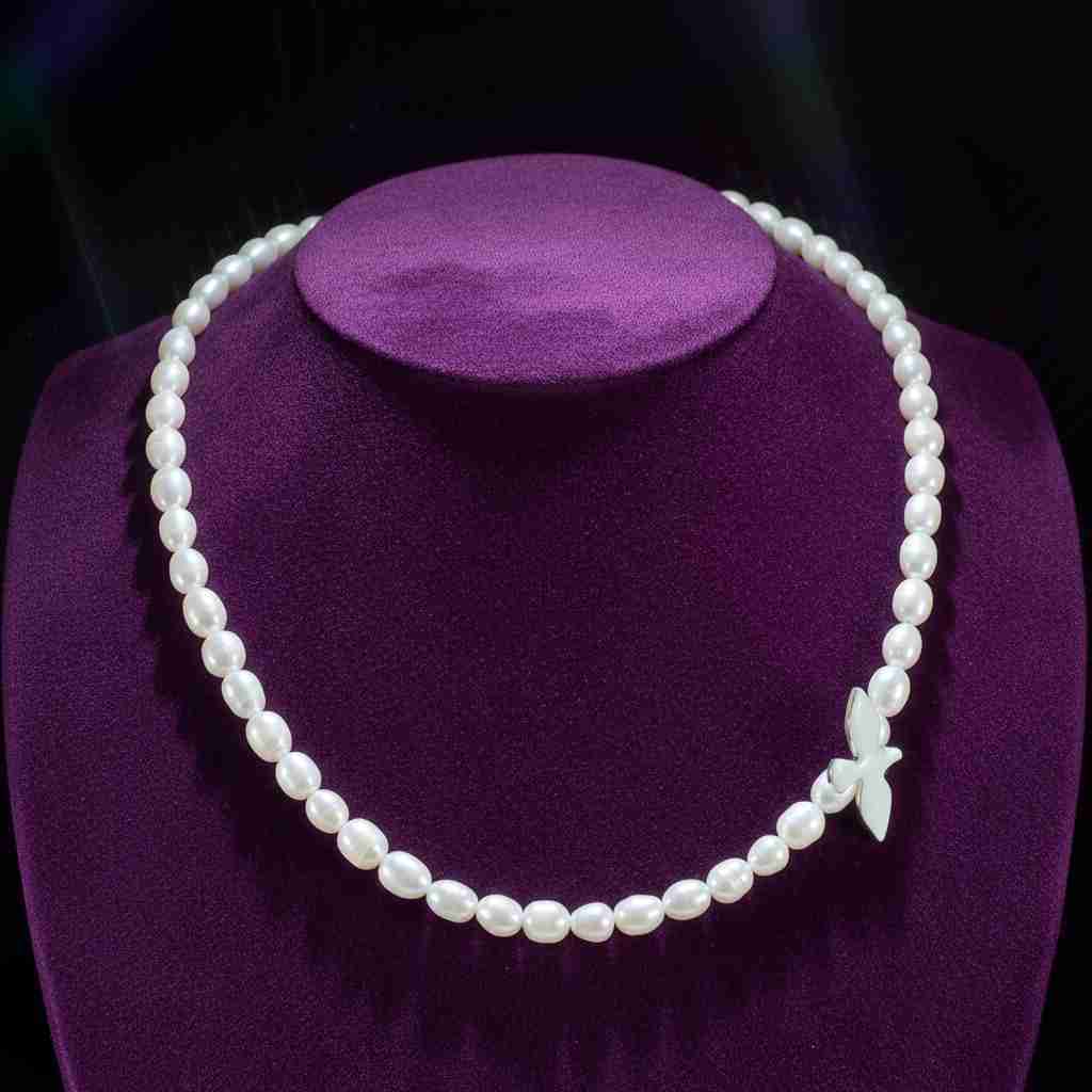 Fine Jewelry Elegant 925 Sterling Silver 5A Freshwater Rice Pearl Enamel Dove Necklace for Women Bride Wedding Anniversary Party