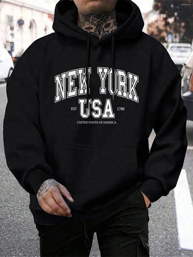 Men's Hoodies Autumn Fleece Crewneck Clothes America York City Print Male Hoody Fashion Loose Casual Warm Hooded Men