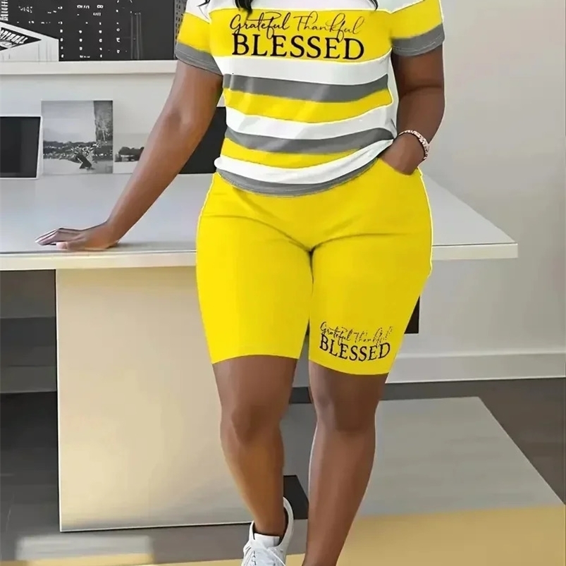 Plus Size Fashion Large Womens Fashion Large Stripe Printed Womens Set Two Piece Coarse Felt Two Piece Set 250427