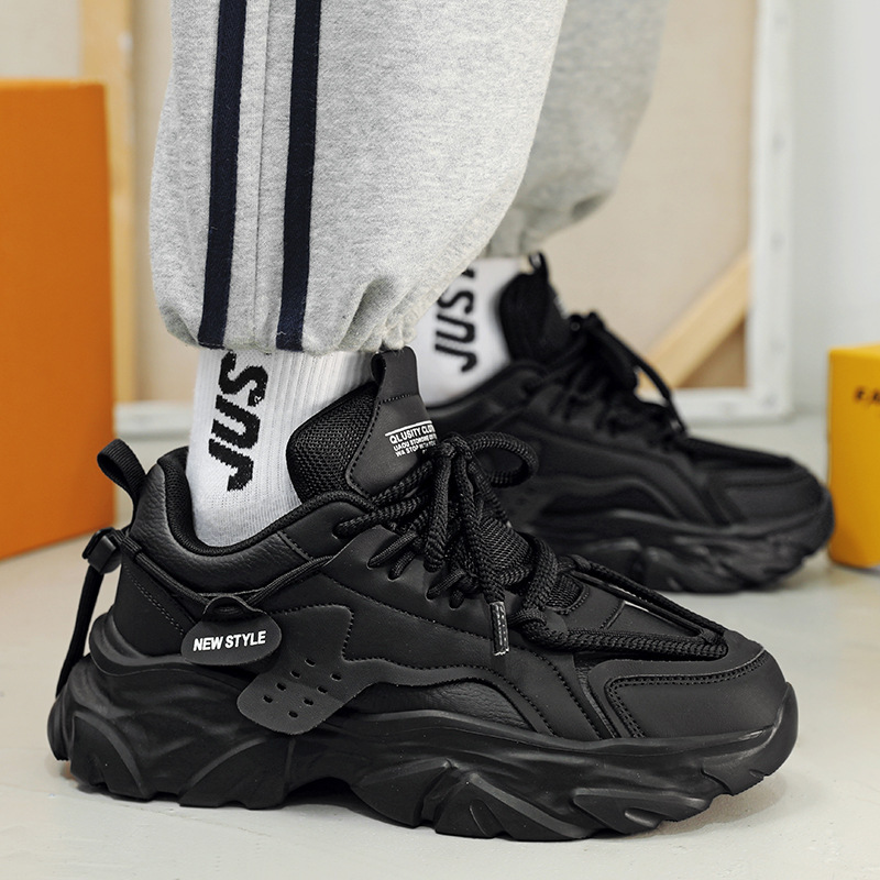 Designer shoes hot free shipping Autumn and winter new thick sole height increasing shock absorption trend casual sports shoes for men black white gre