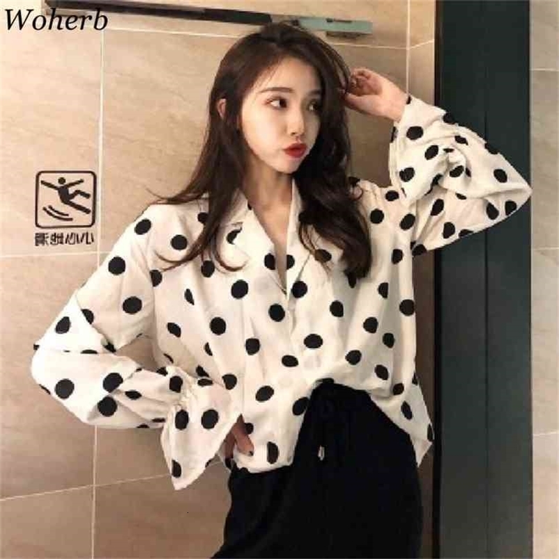 Fashion Women Long Sleeve Polka Dot Blouse Office Lady Casual Loose Plus Size Blouses Korean Chic Vintage Top 210519