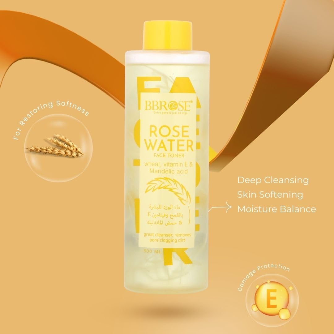 BBROSE Wheat, Vitamin E & Mandelic Acid Rose Water Face Toner, Deep - Cleansing & Pore - Unclogging