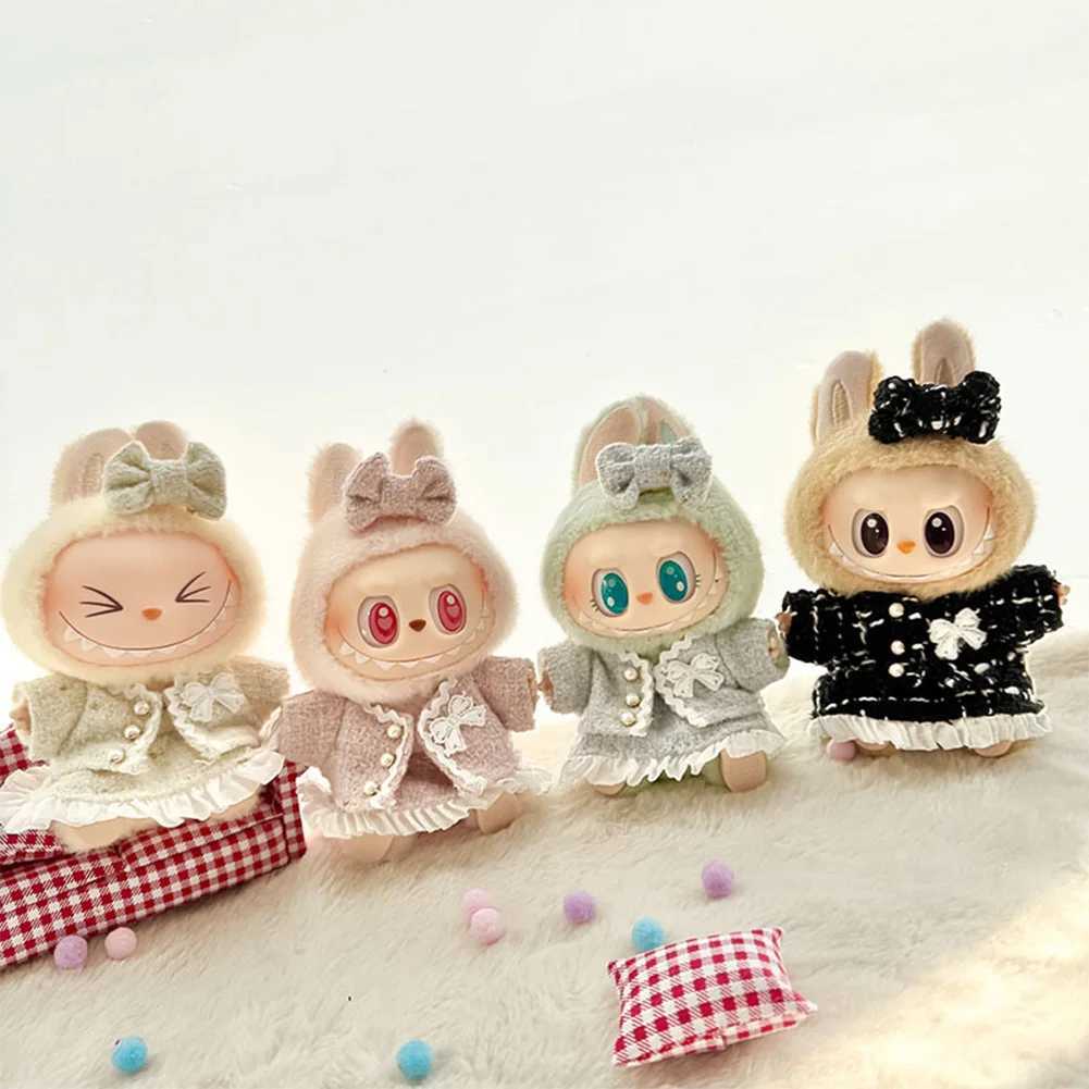 For Labubu Doll Clothes Outfit Accessories Labubu Clothes Designer Black White Plaid Dress Set Mini Dolls Clothing Girl Gift C250924