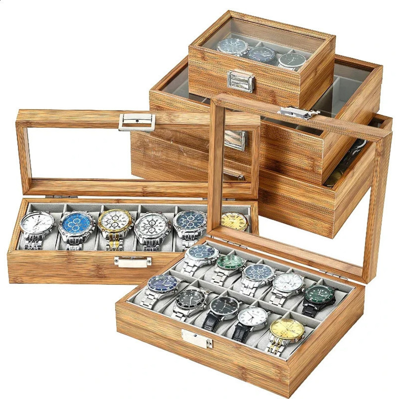 3 6 10 12 slots Bamboo wooden watch collection box storage Chinese style 240812