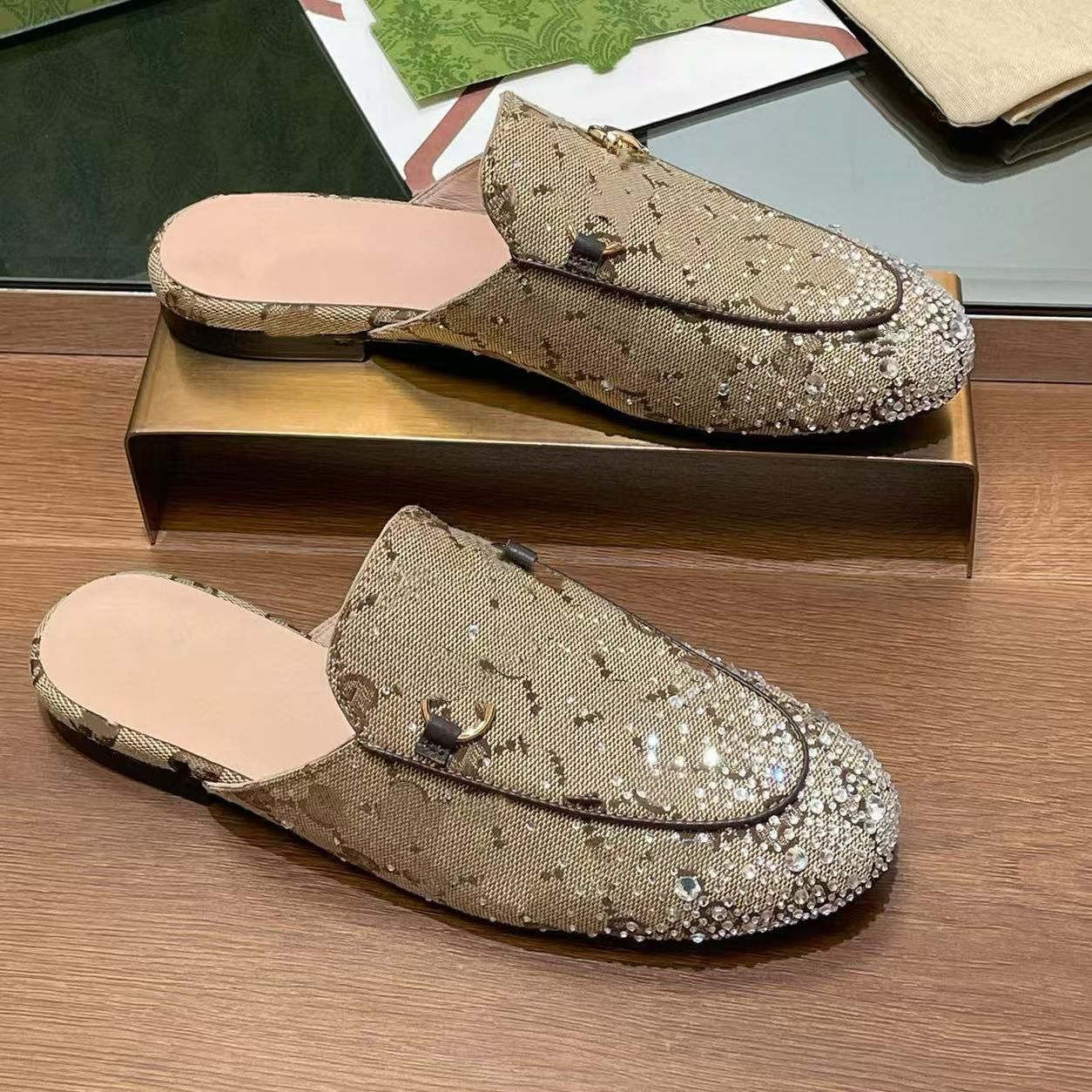 Mules Slipper Princetown Leather Loafers Designer Luxury Women Men jacquard Jumbo Canvas Flat Shoe Size35-45