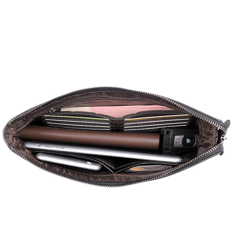 New Korean Style Mens Handbag Large Capacity Clutch Bag Envelope Bag Soft Leather Casual Underarm Bag