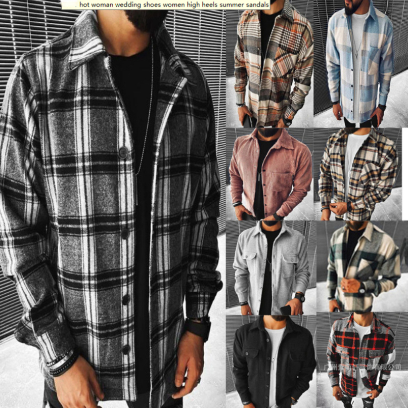 Mens Jackets Fashion Autumn Winter Men Button Shirt Coat Cool Street Casual Jacket Printed Checkered Wool Clothes Male 221129