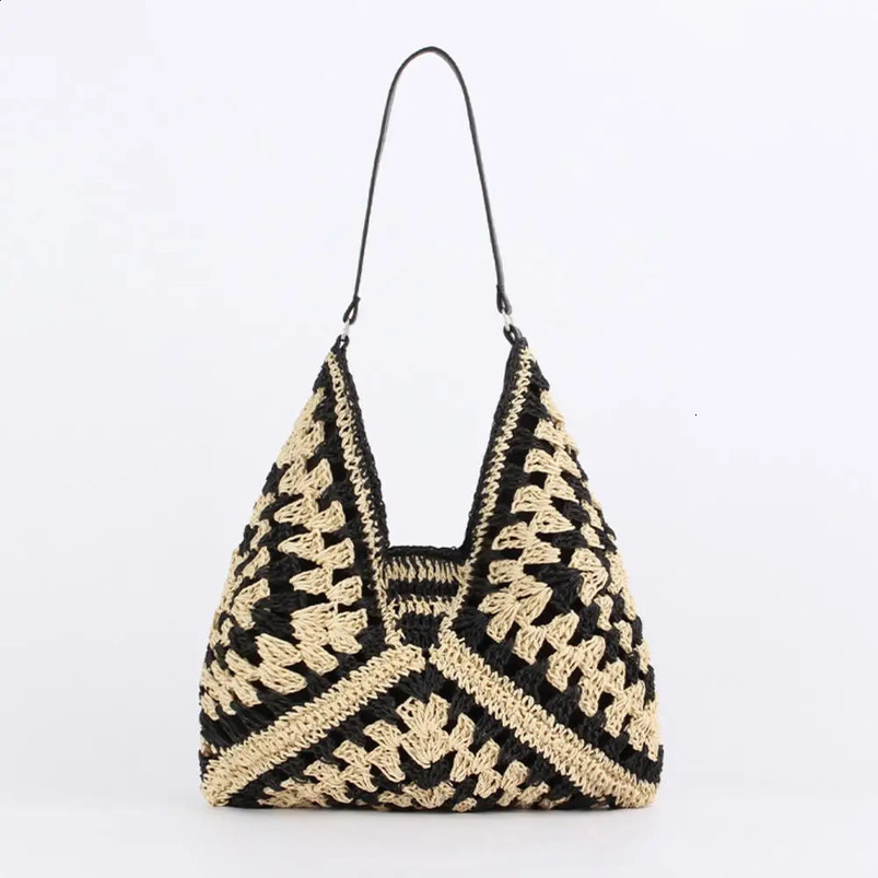 Women Straw Tote Bag Large Capacity Vintage Vacation Shoulder Everything Casual Handbag ner Hollow Summer Beach 250206