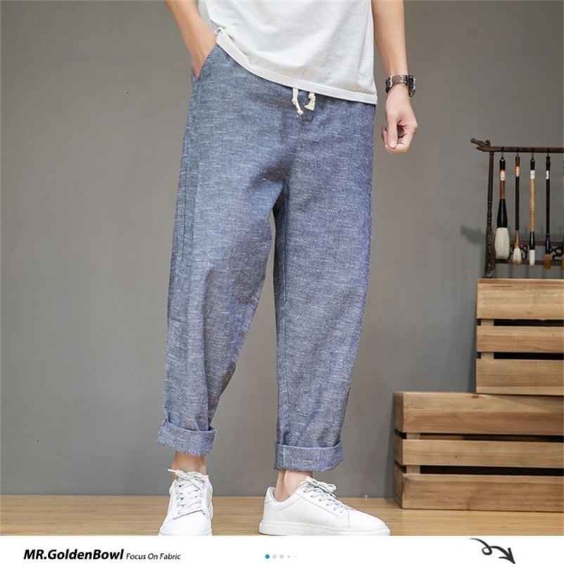 MrGoldenBowl Men's Solid Color Harem Pants Harajuku Man Cotton Linen Casual Trousers Plus Size Men Loose Pants 5XL 210930