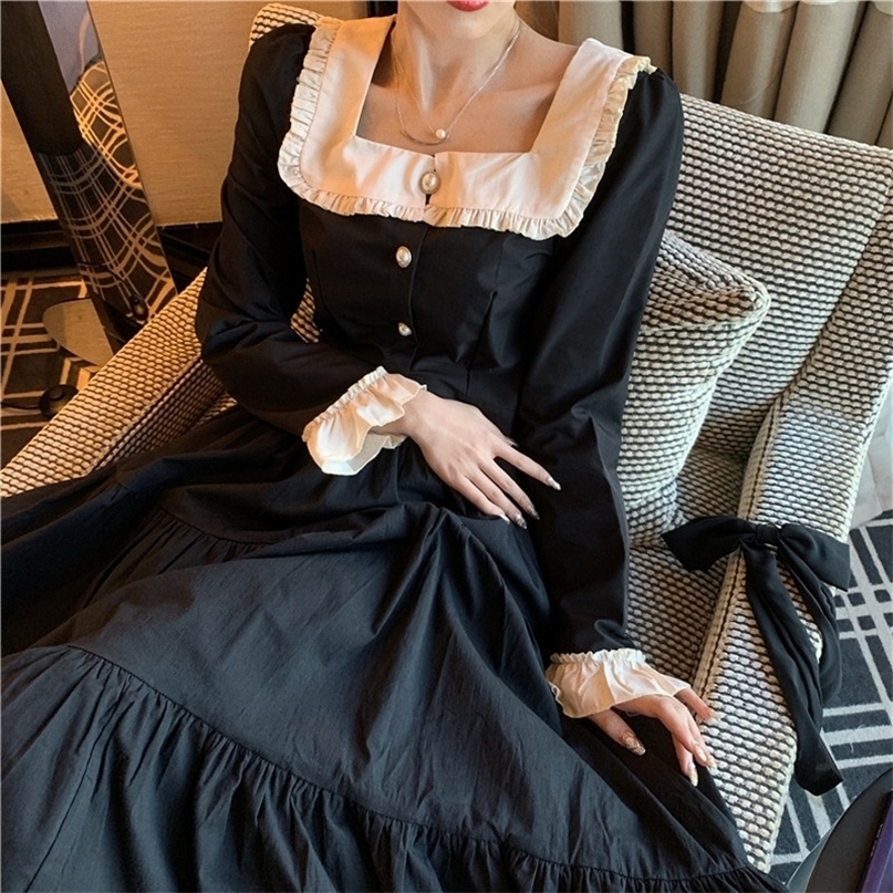 Two Pieces Court Retro Black Outfits Dress Suits Harajuku Lolita Sweet Skirt Sets 2PC Peter Pan Collar Shirts&A Line Skirt Suits