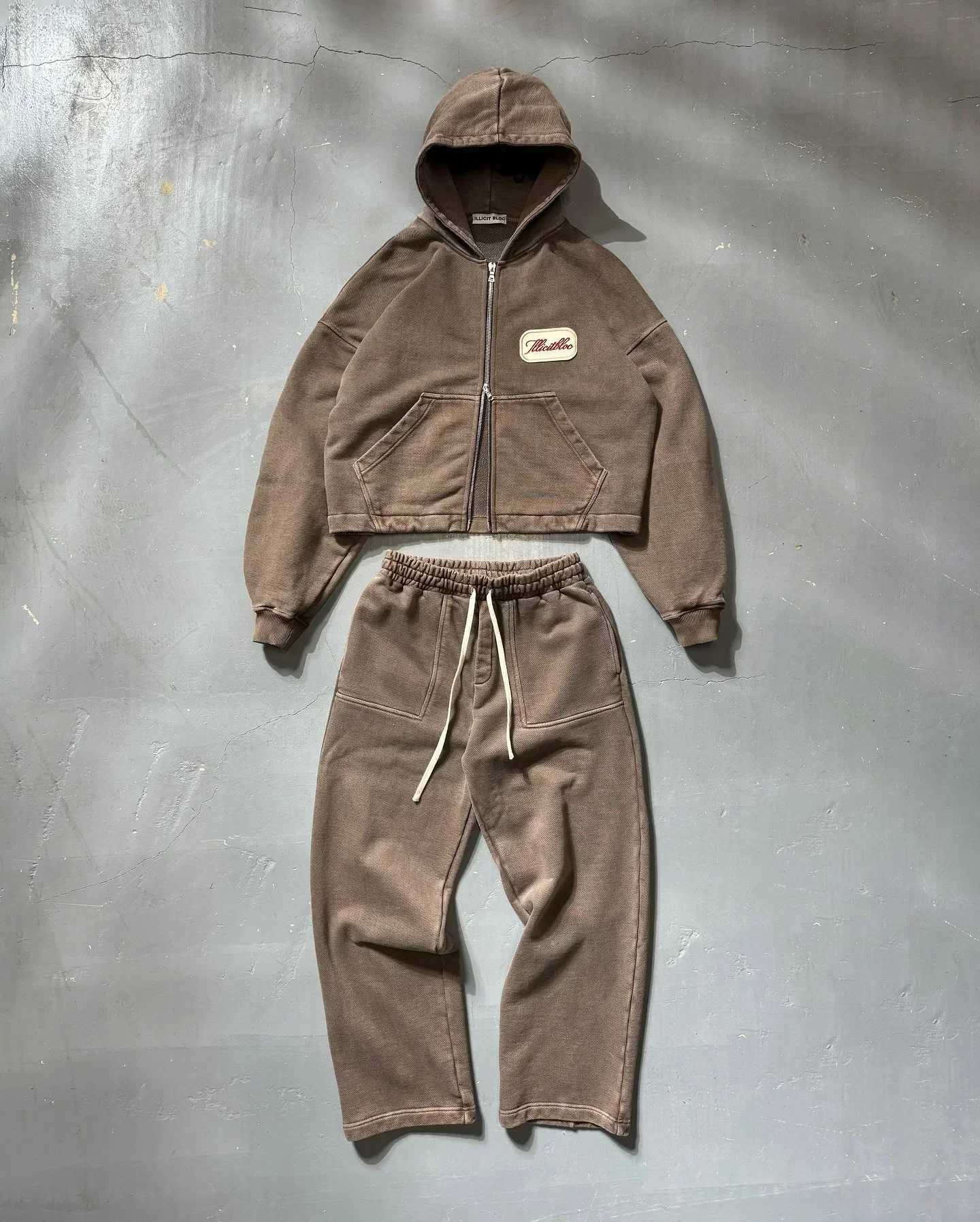 American street solid color casual wear cotton comfortable sportswear oversized sweatshirt men twopiece Harajuku jogging pantsXJ250924
