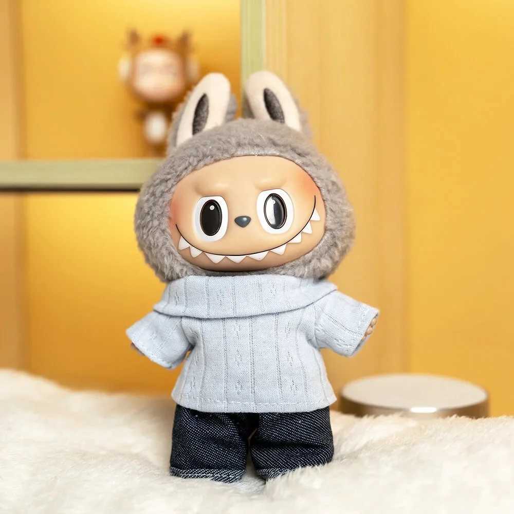 17cm Cute Mini Plush Dolls Clothes Outfit Accessories For Labubu Idol Dolls Lapel Tshirt And Jeans Twopiece Set DIY Girl Gift C250924