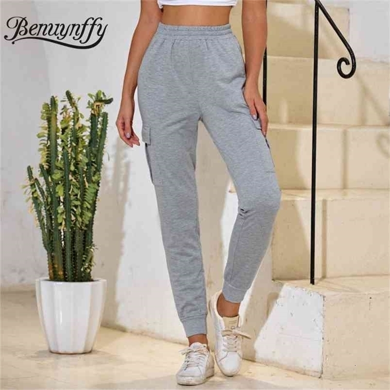 Gray Pants Korean Style Casual Joggers High Elastic Waist Sweatpants Women Autumn Streetwear Fashion Sports 210510