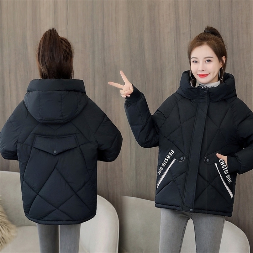 New Women Parkas Winter Hooded Jacket Coats StripedWomen Fashion Short Down Cotton Parkas Pocket Warm Parkas Female outwear 201019