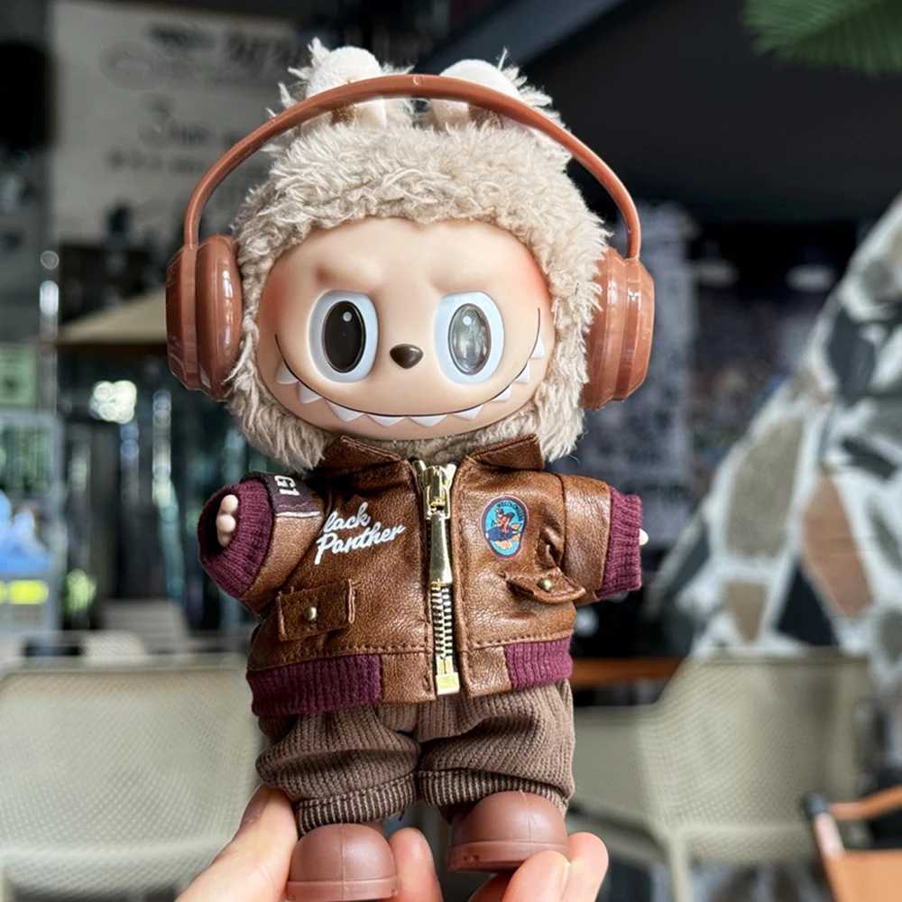 For 15 17cm Labubu Brown Retro Flying Jacket Fashion Doll Clothes Trendy Outfit Accessories Fashion Clothes Set Kid Gift C250924