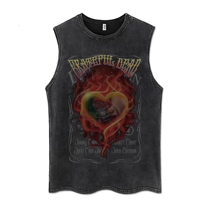 Retro wash vest hip-hop streetwear 100% pure cotton vest mens Gothic letter printed sleeveless Y2K punk rock summer T-shirt 250318