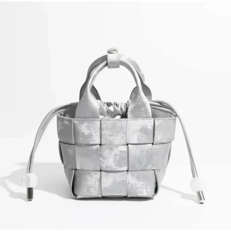 Chinese style bucket silver vegetable basket womens bag single shoulder cross body handbag 241014