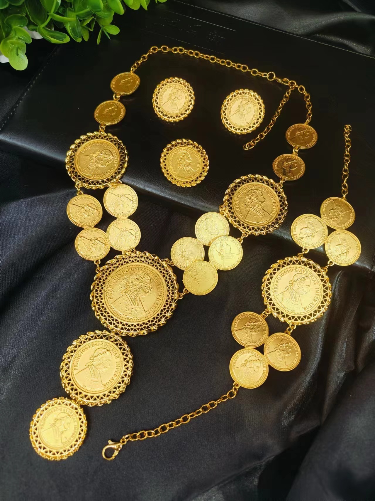 ANIID ly ed Dubai gold coin necklace bracelet jewelry set African Ethiopian bride wedding gift241105