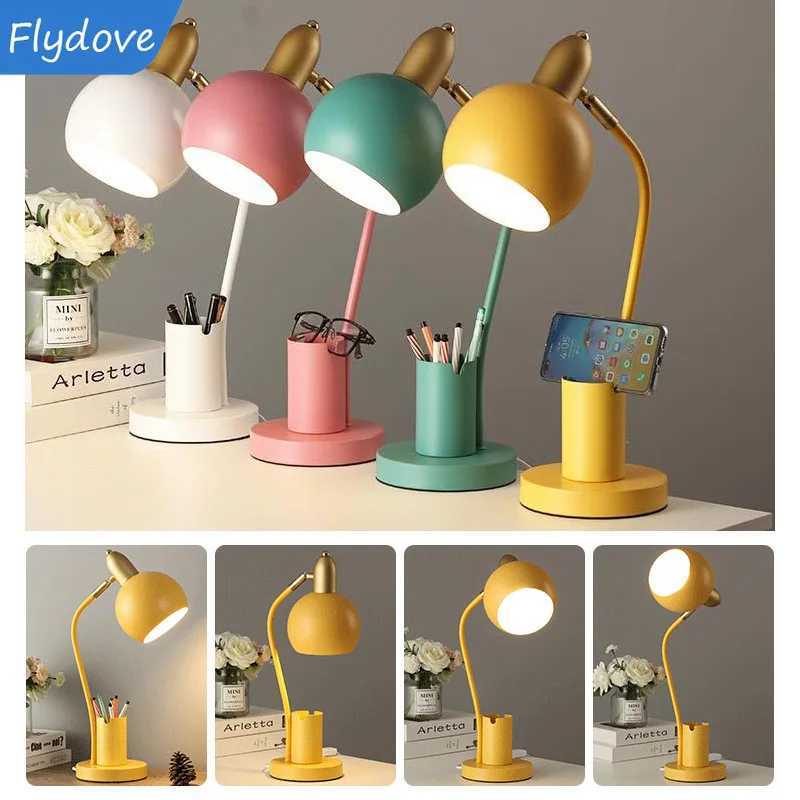 Nordic Iron Art LED Macaron Desk Lamp Eye Protection Dimming Metal Pen Holder Table Lamp Living Room Bedroom Home Decor Lighting C251115
