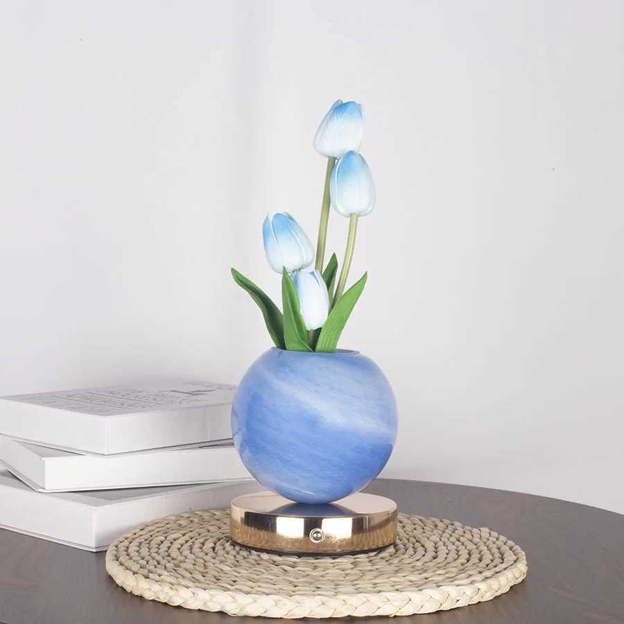New tulip night light simulated flower bouquet table lamp decorative bedroom bedside mood light dreamy planet lamp C251115