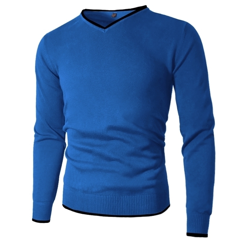 Men's sweater pullover men's knitted pullover V-neck autumn and winter basic sweater men's pullover plain style solid color 211018