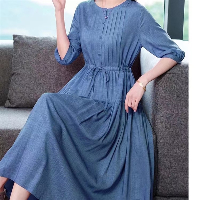 Basic Casual Dresses Women's Linen Long Dress Elegant Oriental Style Chinese Summer Dress Women's Adjustable Size Long Skirt 230519