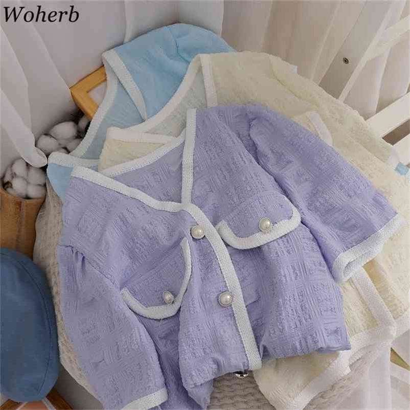 Summer Thin Blouse Women Shirts V Neck Short Loose Cardigan Tops Vintage Korean Chic Single Breasted Blusas Mujer 210519
