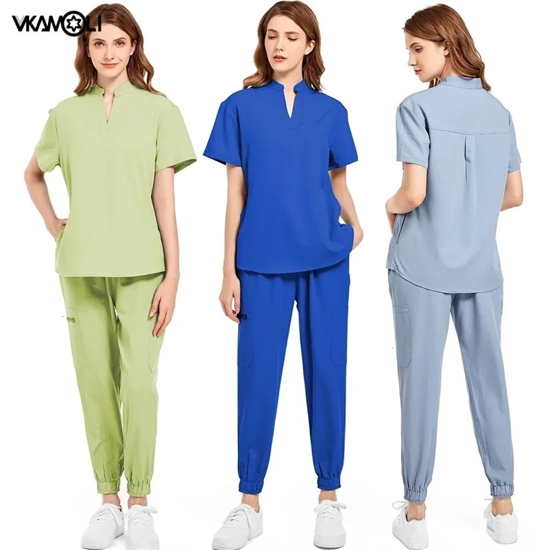 multicolour High elasticity soft Doctors Scrubs sets Female clinical uniform tops and scrub joggers Beauty salon spa uniform 240704