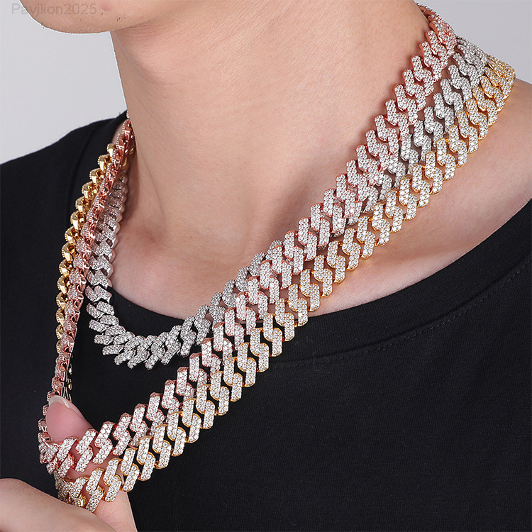 JWY Customized Trend Mens Iced Out Gold and Silver Plated Brass Miami Cuban Chains Necklace New Arrival with Moissanite for Parties