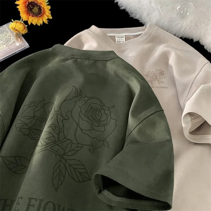 Summer Goth Flowers Printed Tshirts For Men Y2K Vintage Short Sleeve T-shirts Hip Hop Fashion Streetwear Cotton Tee Shirt 250207