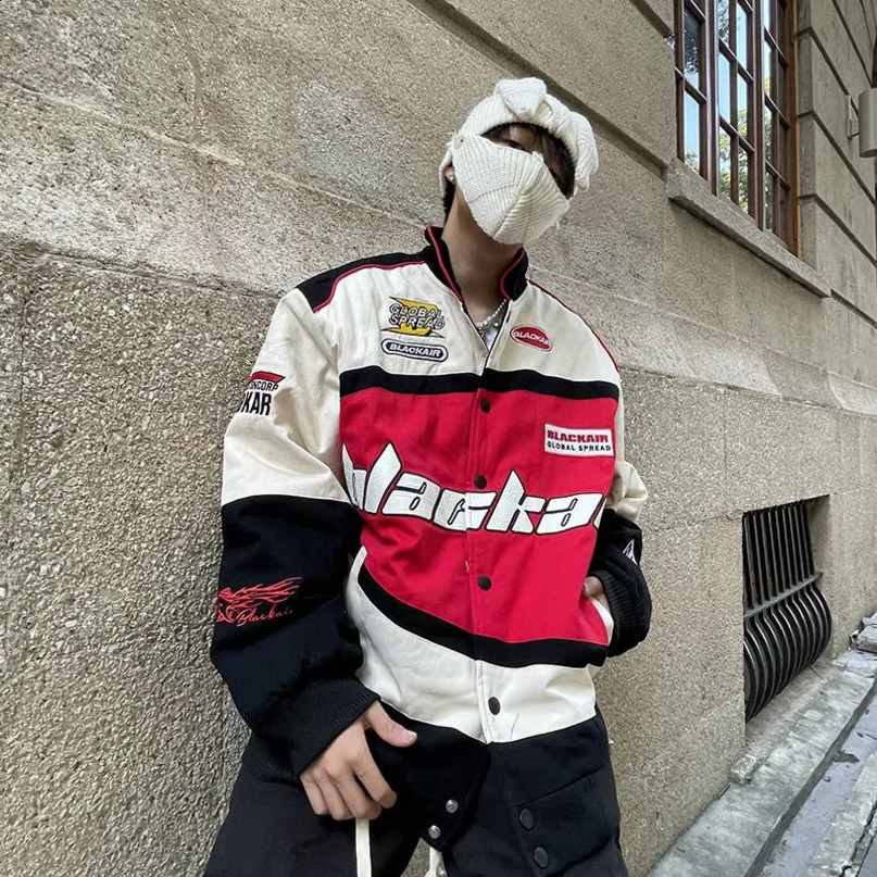 American style printed letter bomber jacket racing suit mens spring and autumn loose couple streetwear Korean fashion 240904