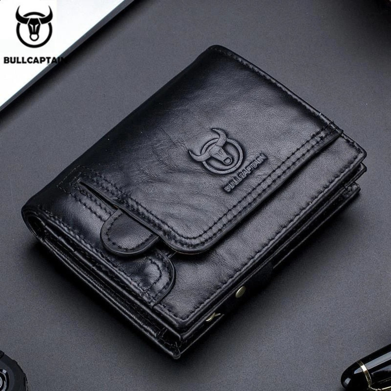Bullcaptain Mens Wallet Genuine Leather Retro n Zipper Coin Pocket Card Holder y Money Bag JYB001 240910