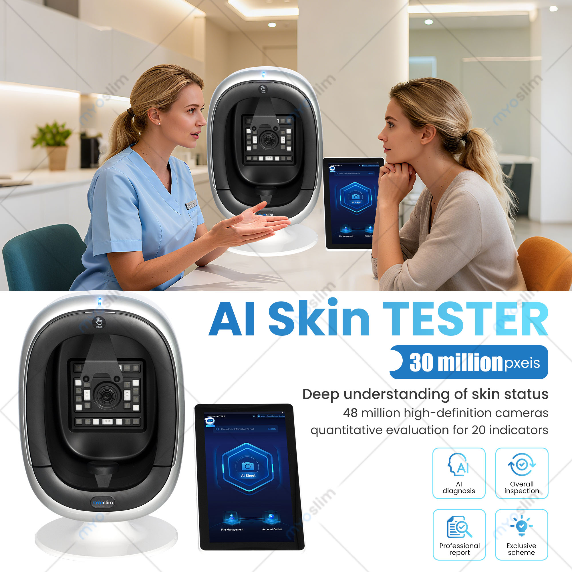 AI Skin Tester Deep Facial Skin Problem Analysis Machine 3D Scanner HD Image Comprehensive Report for Salon Skin Analyzer