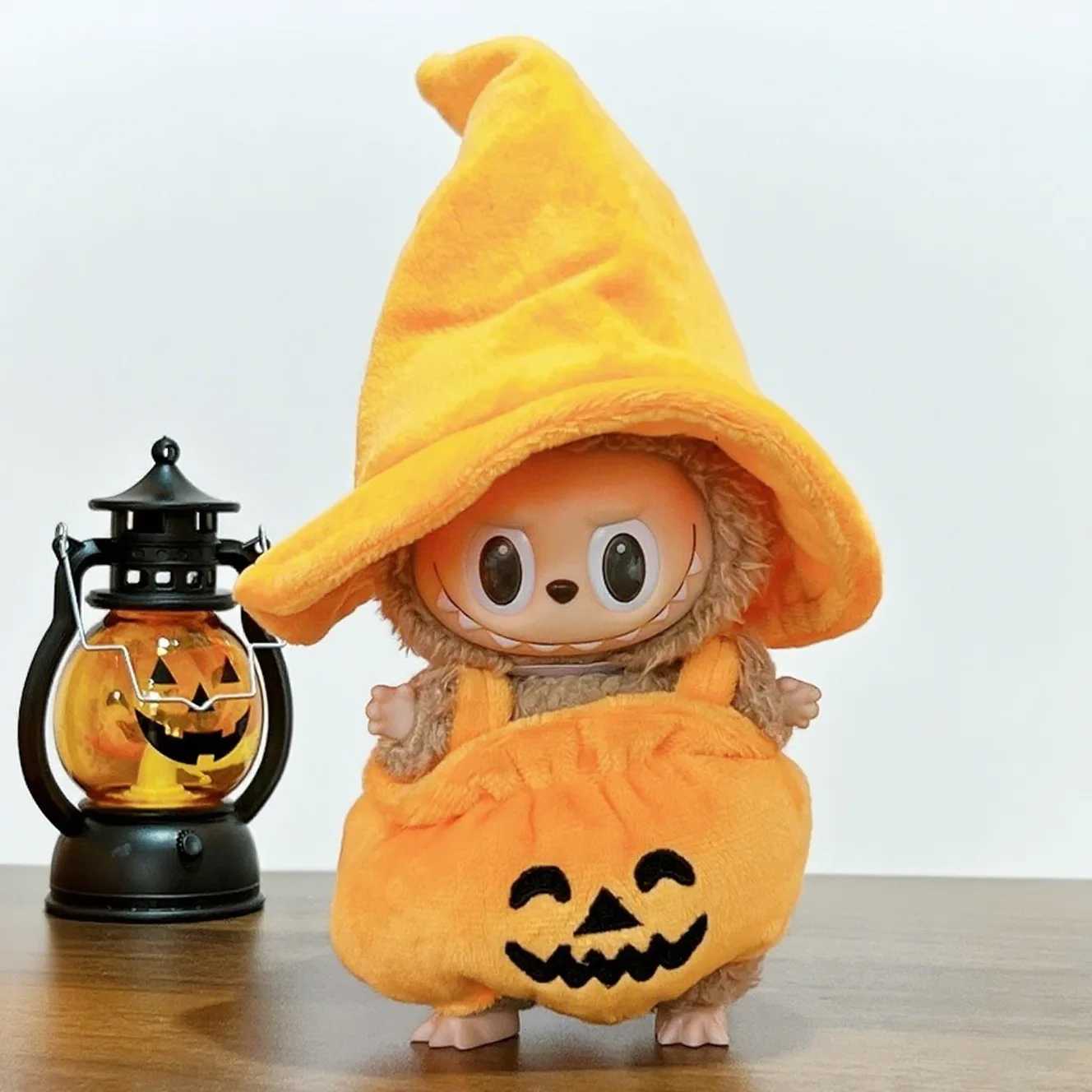 Plush Halloween Pumpkin Costume for 17cm Labubu Doll Accessories Pumpkin Style Dress Set Fashion Clothes Outfit for Labubu Gift C250924