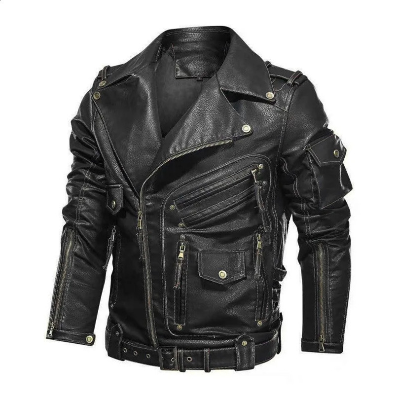 fashion Winter Mens Leather Jacket Men Fashion Motorcycle PU Cool Zipper Pockets Coats Clothing 241217