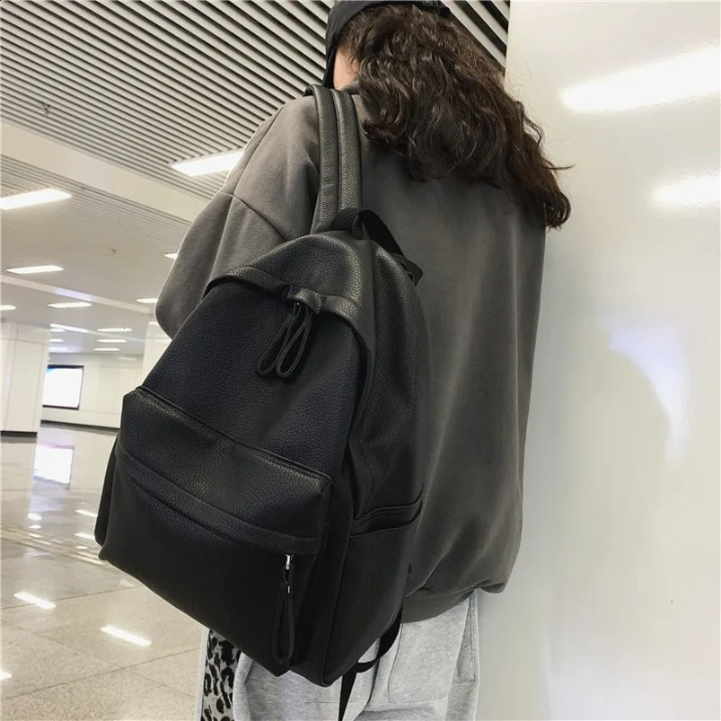 Fashion Backpack Laptop Shoulder Bag PU Leather Travel Womens University Student Teenage Girl 240906