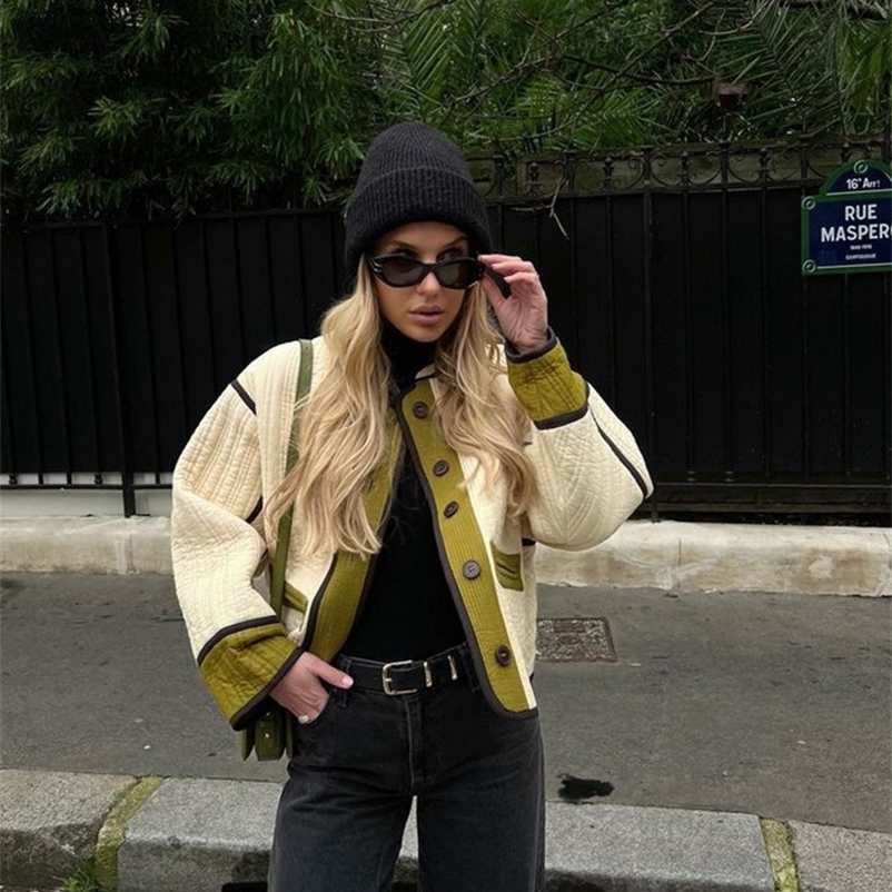 Women's Down Parkas Autumn Winter Cotton Jacket Women Contrasting Colors Long Sleeve Colorful Female Jackets Coat Lady Holiday Office Jackets 230