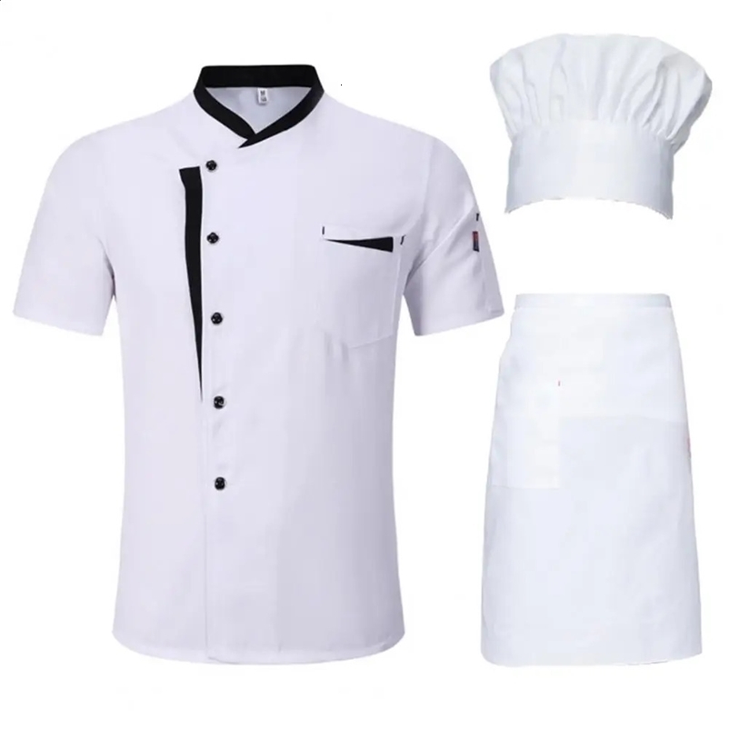 Sweat-wicking Chef Shirt el Kitchen Chef Uniform Set Hat Apron Shirt Unisex Stand Collar Short Sleeve Single-breasted 240814