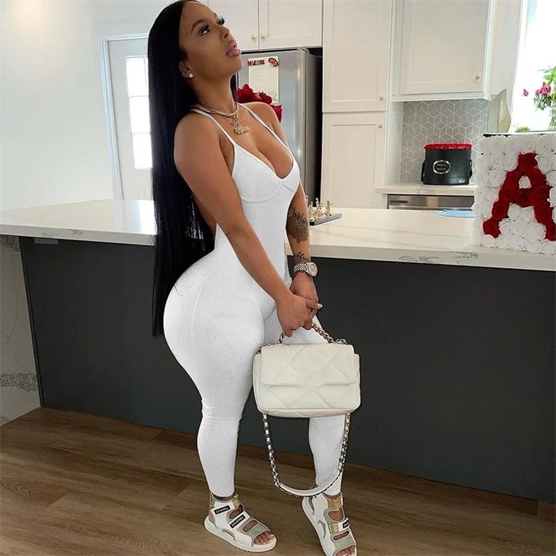 Women's Jumpsuits Rompers Sporty Casual Fitness Rompers Womens Jumpsuit Sleeveless Knit Rib Elastic Bodycon Jumpsuits Backless Workout Overalls f