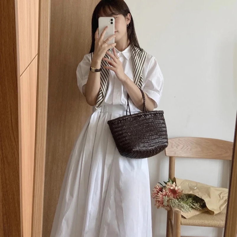 Dragon with the same mini handmade cowhide woven bag top layer pure vegetable basket for women 240823